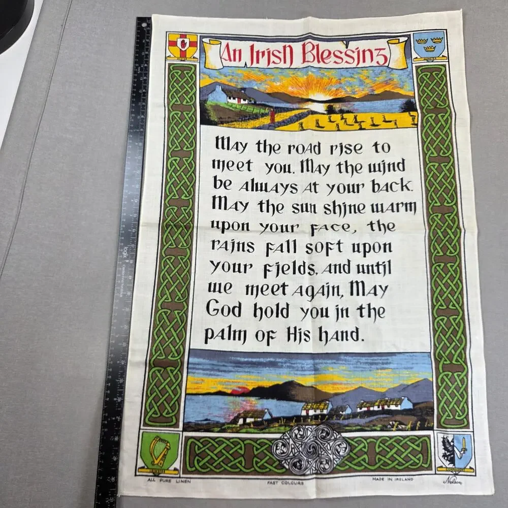 Vintage Nelson Irish Blessing Pure Linen Tea Towel Made Ireland 30.5